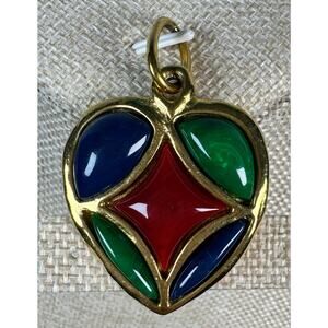 Vintage 1980s Yves Saint Laurent YSL Multicolor Cabochon Heart Pendant